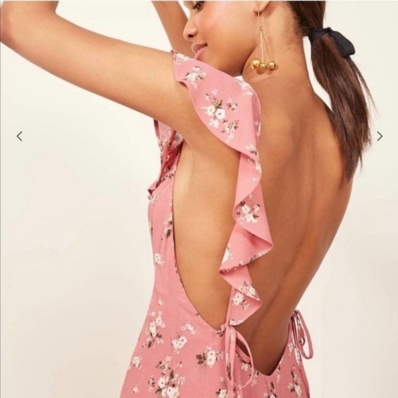 Reformation Trista Ruffle Sleeve Open Back Dress in Marlene NWT - Picture 4 of 13